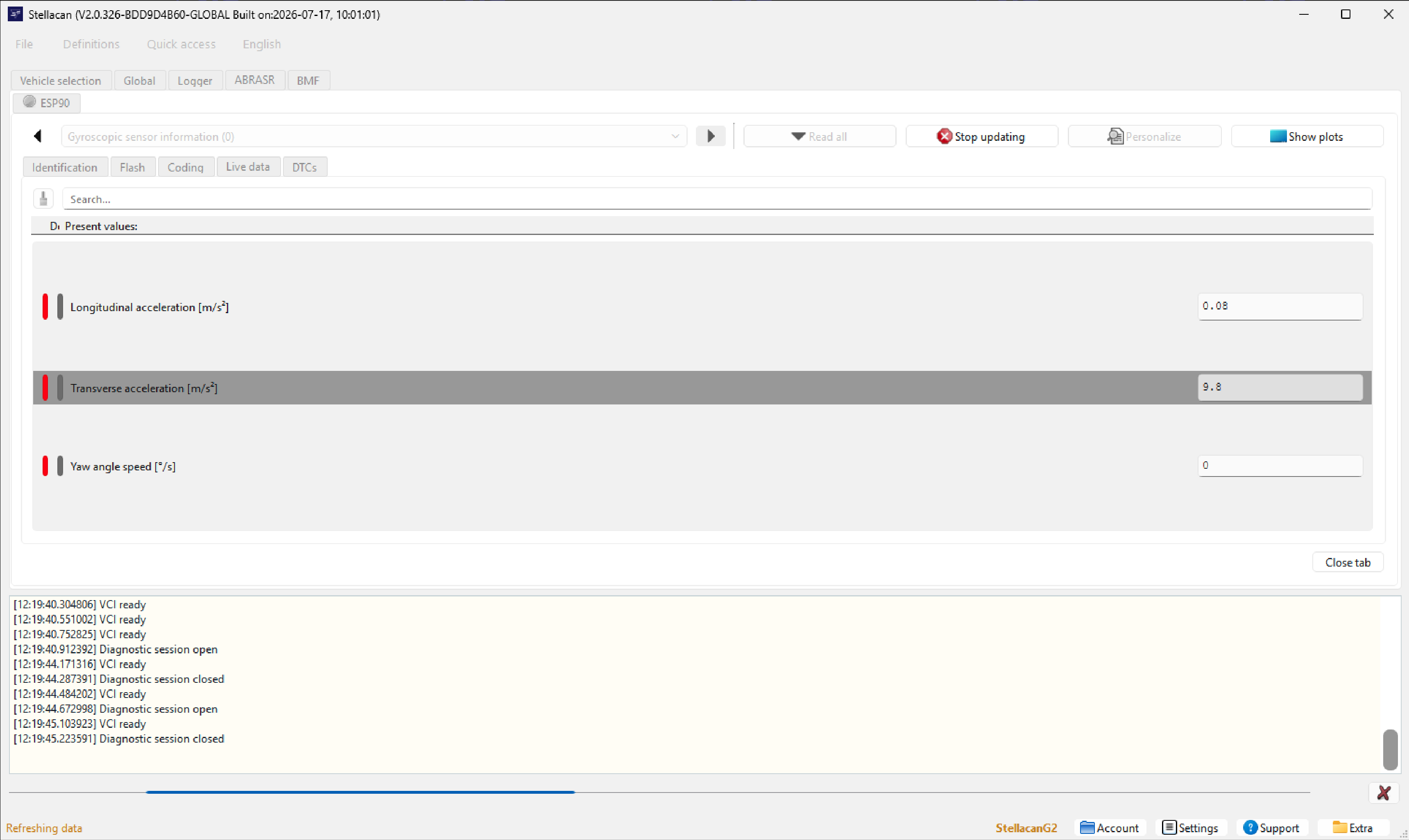 Live data parameter view