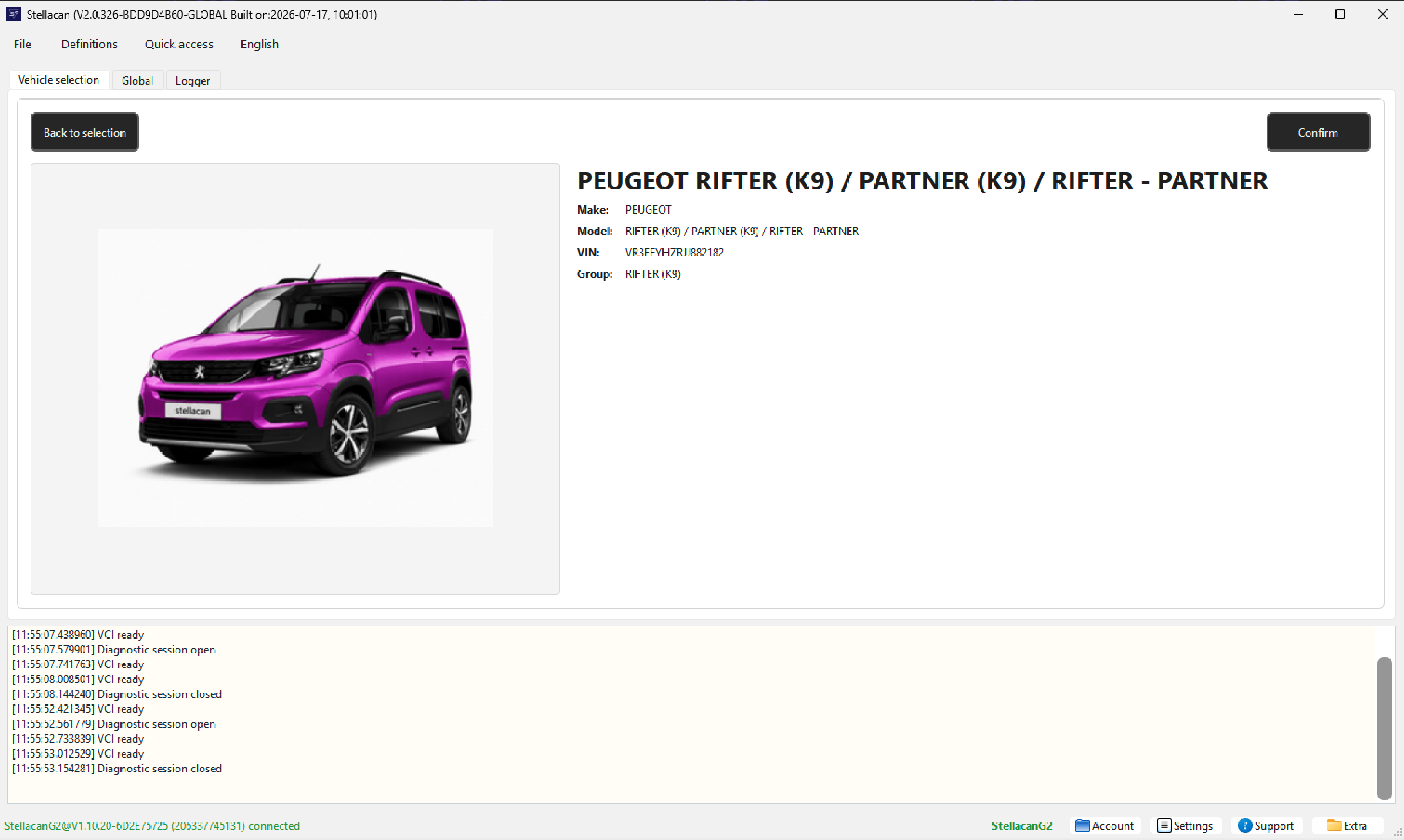 Vehicle preview after VIN detection